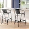 Flash Furniture Lila  Commercial Grade Indoor-Outdoor PE Rattan Restaurant Barstool with Black Aluminum Frame and Footrest in Black, PK2 2-SDA-AD632032R-BK-GG - alternate 4